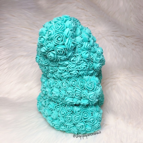 Handmade Forever Rose Bear Turquoise 20cm - Picture 3 of 5
